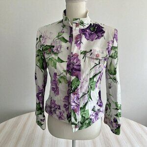 ST JOHN Sport Vintage Marie Gray Floral Denim Jacket Size XS